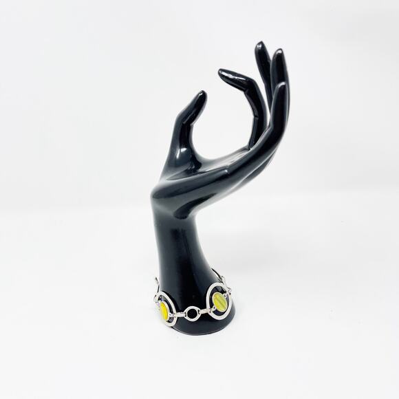 Boutique Silver Tone and Green Yellow Gemstone Bracelet Circle Toggle Closure - Picture 9 of 10